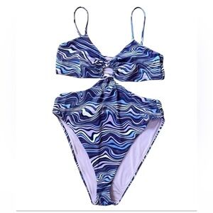 H & M Hi Leg Cut Out Swimsuit Purple Bikini Tankini  Size Large NWT‎